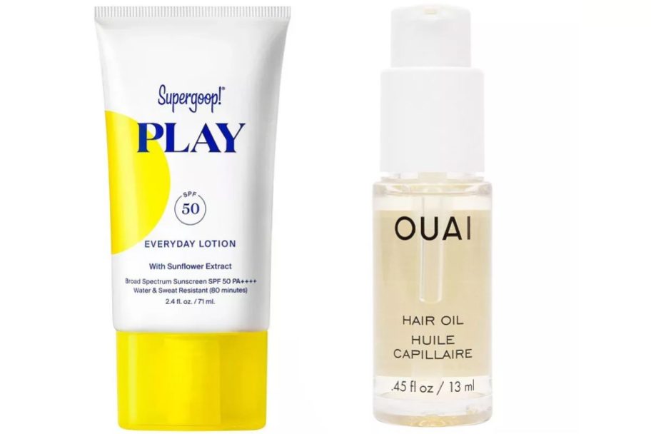 Supergoop Play Sunscreen and OUAI Hair Oil