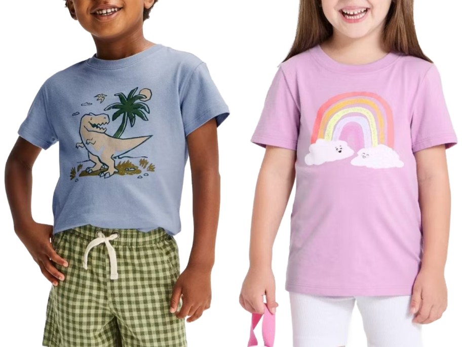stock images of a boy and a girl wearing cat & Jack t-shirts