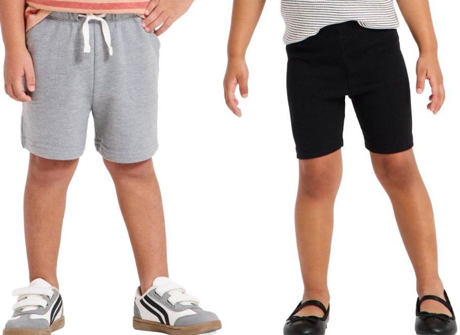 stock images of a boy and a girl wearing Cat & Jack shorts