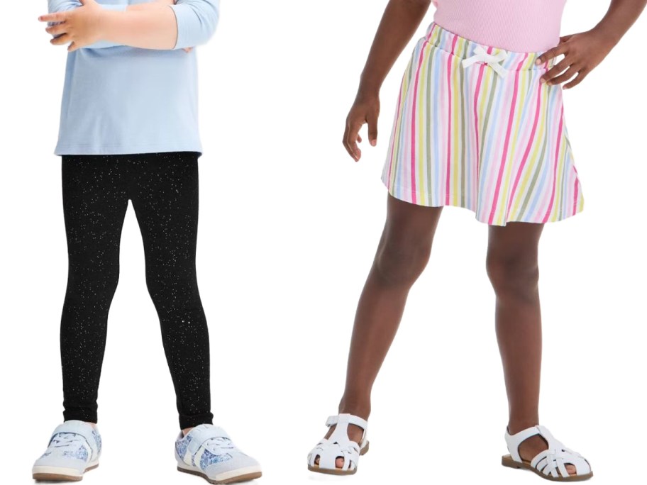 Stock images of two girls wearing Cat & Jack Leggings and a skirt
