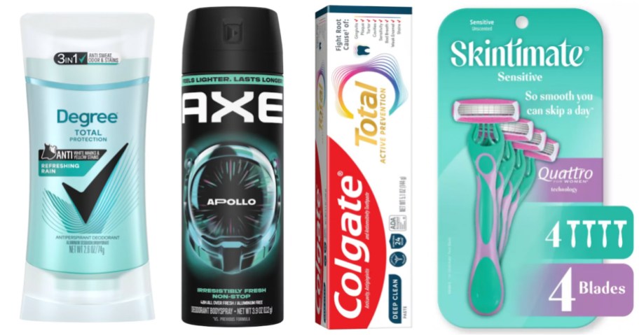 deodorant, toothpaste and razors