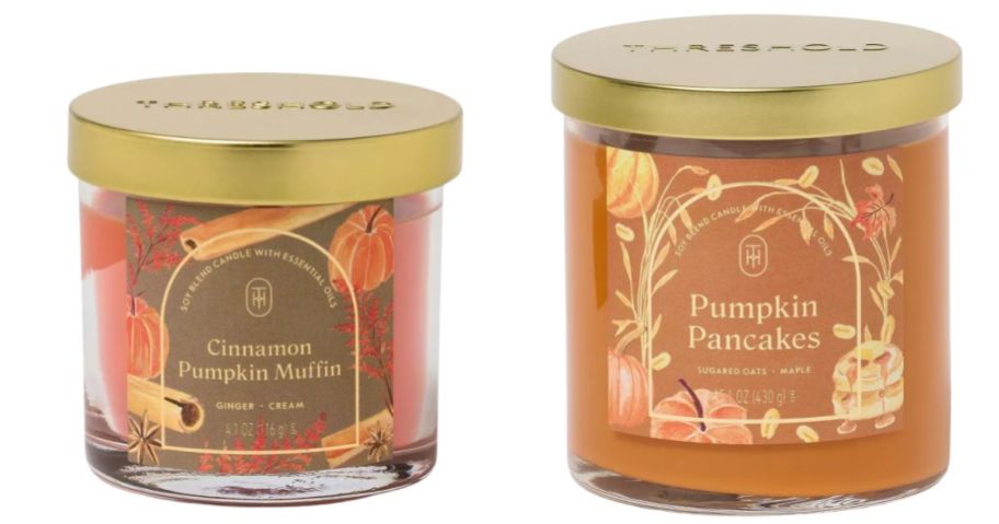two Threshold glass jar candles