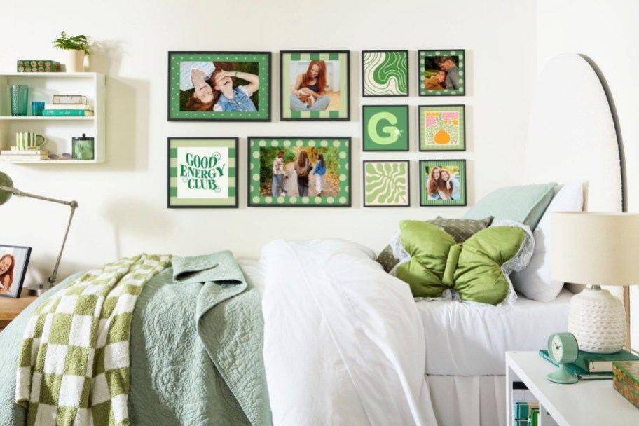 Assorted TilePix on a bedroom wall