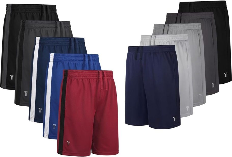 Stock images of 5-count sets of Tuliara boys athletic shorts