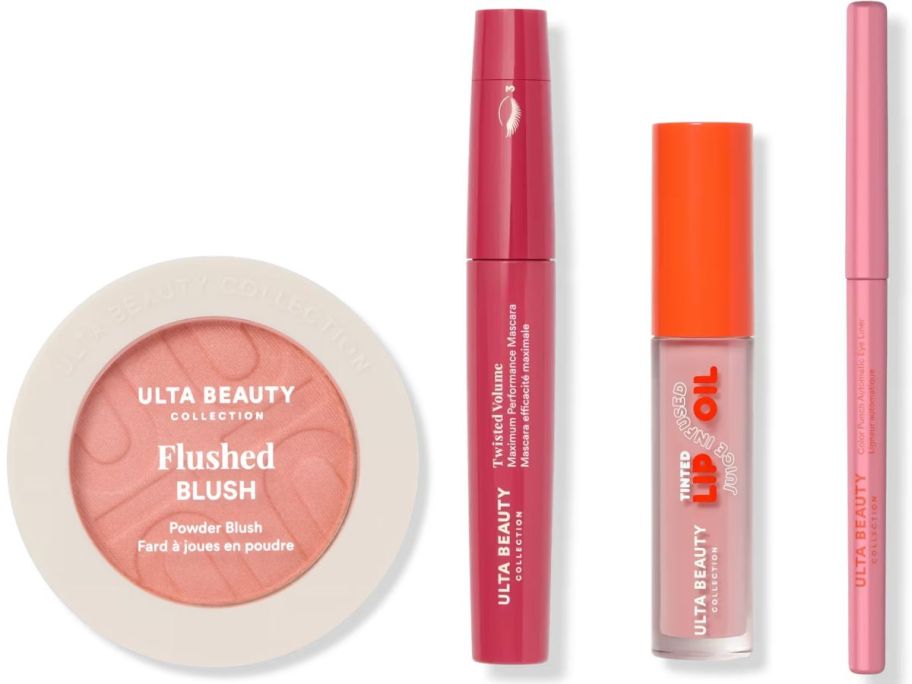 Stock images of ULTA beauty collection Blush, Mascara, Lip Oil and Eye Liner