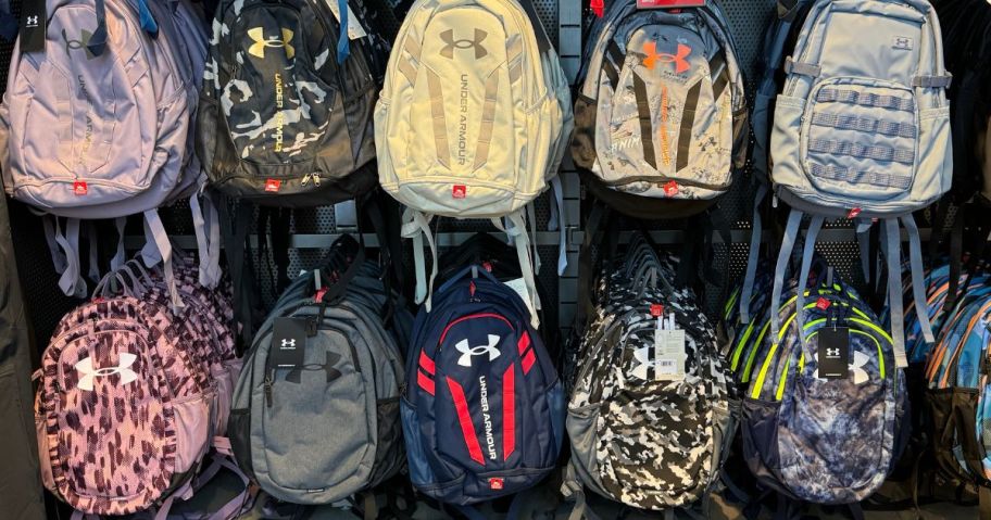 Under Armour Backpacks Hanging at an Under Armour store