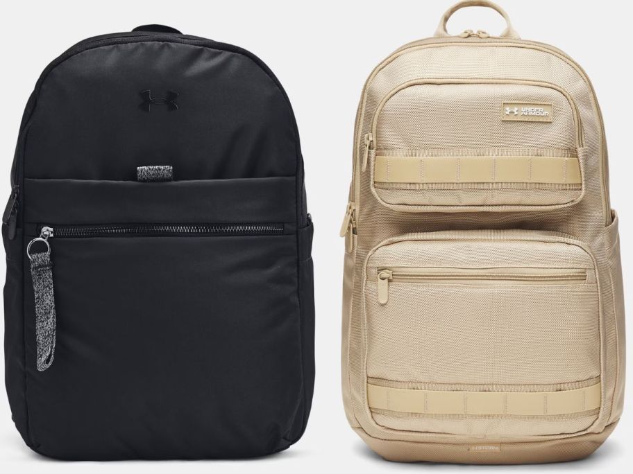 Stock images of two Under Armour Backpacks
