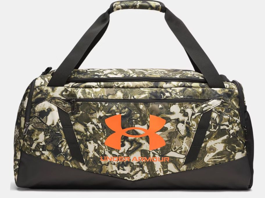 Stock image of a Camo print Under Armour Duffle bag
