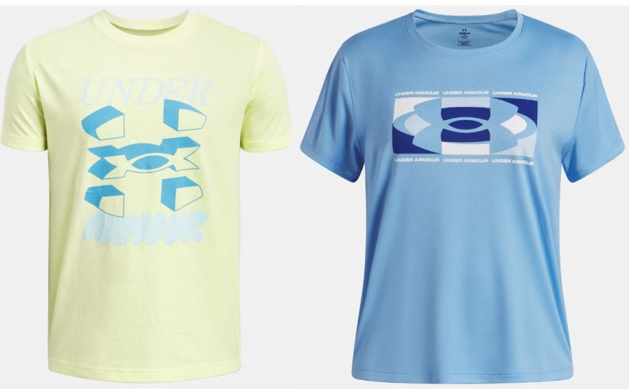 Stock images of two under armour kids tees