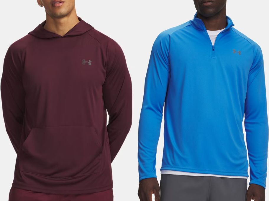 stock images of two men wearing under armour men's tops