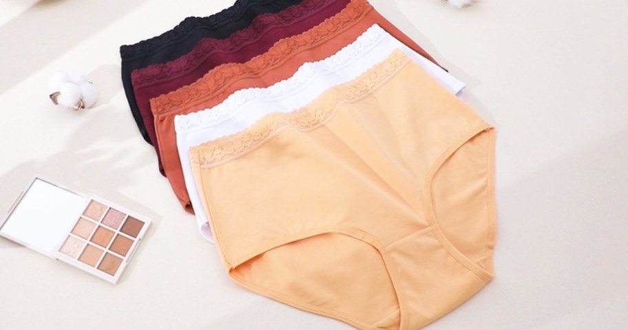 5 pairs of womens underwear in a row