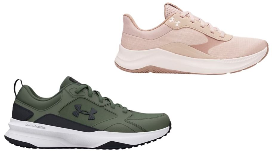 Under Armour and training shoes in green and pink