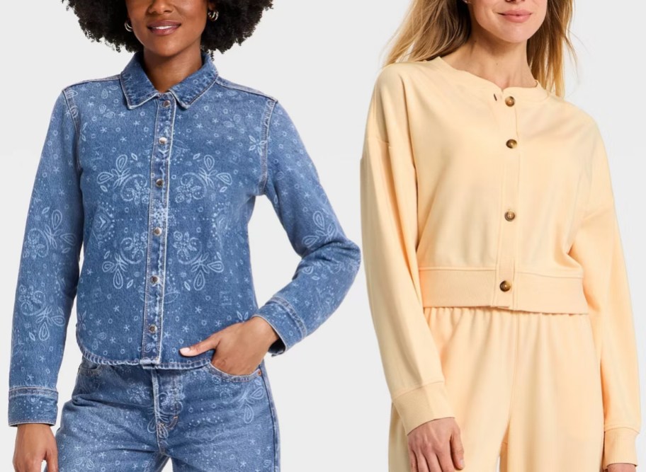 Universal Thread Women’s Bandana Denim Shirt, Auden Women’s French Terry Cardigan