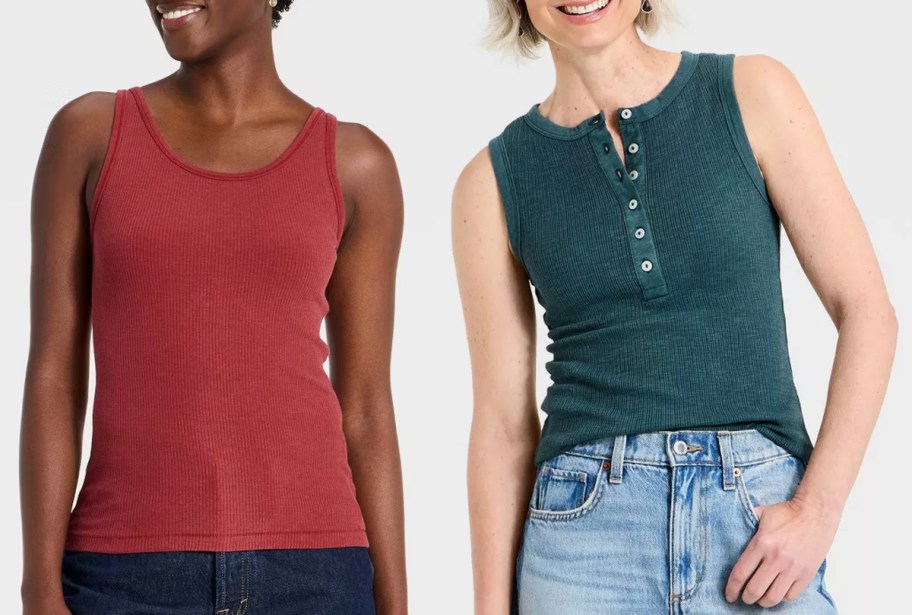 Universal Thread Women's Iconic Scoop Neck Tank Top and Universal Thread Women's Front Button Tank Top