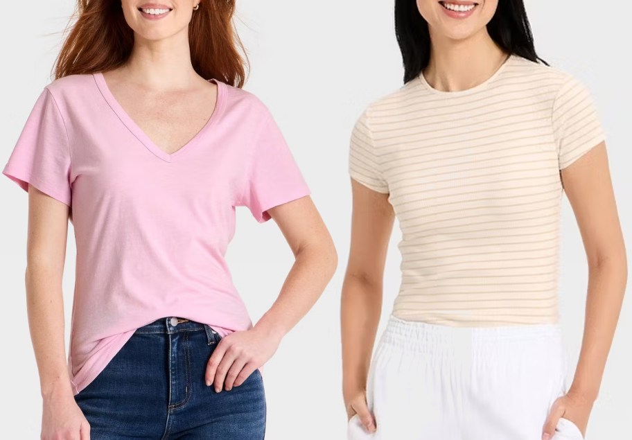 Universal Thread Women's Iconic V-Neck T-Shirt and A New Day Women's Ribbed T-Shirt