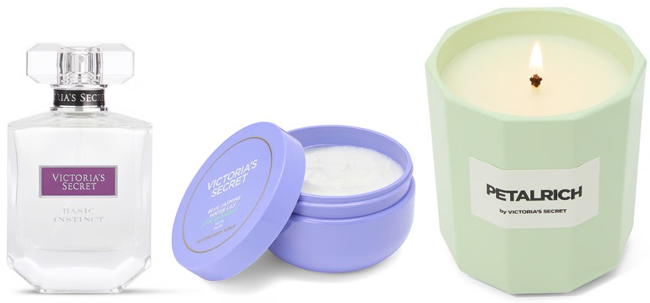 Victoria's Secret Eau de Parfum, Blue Jasmine Water Lily Whipped Body Scrub, and Candles