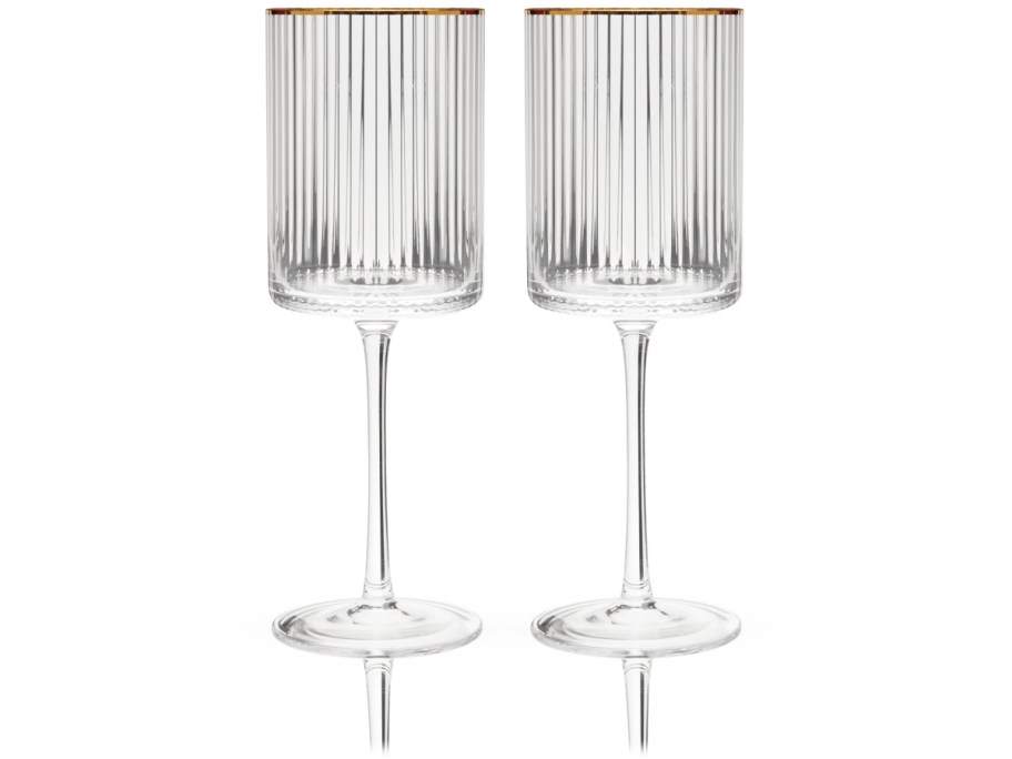 Viski Meridian Crystal Gold Rimmed Wine Glasses Set of 2