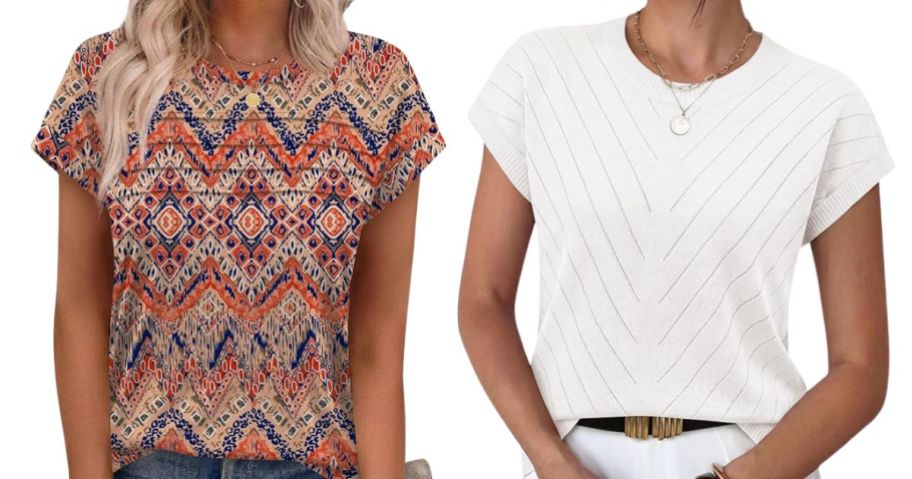 two women wearing WEESO Women's Summer Top and WIHOLL Women's Summer Top in multicolor and white