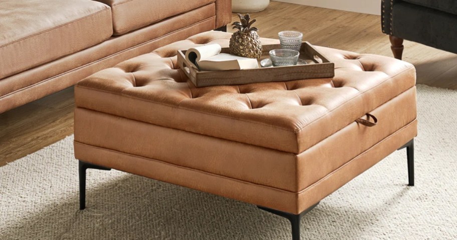 Wade Logan Brinna Upholstered Lift Top Storage Ottoman