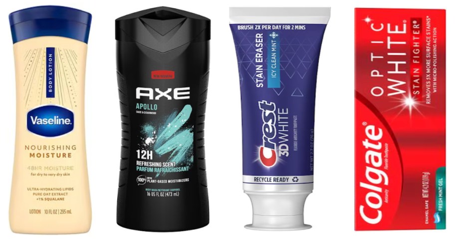 lotion, body wash and toothpaste
