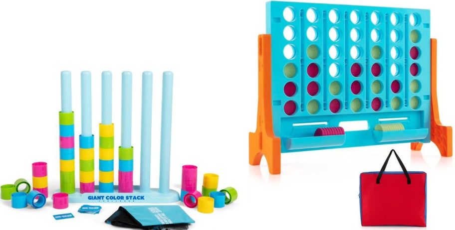 Stock images of giant outdoor coior stack and connect-4 type of gsame