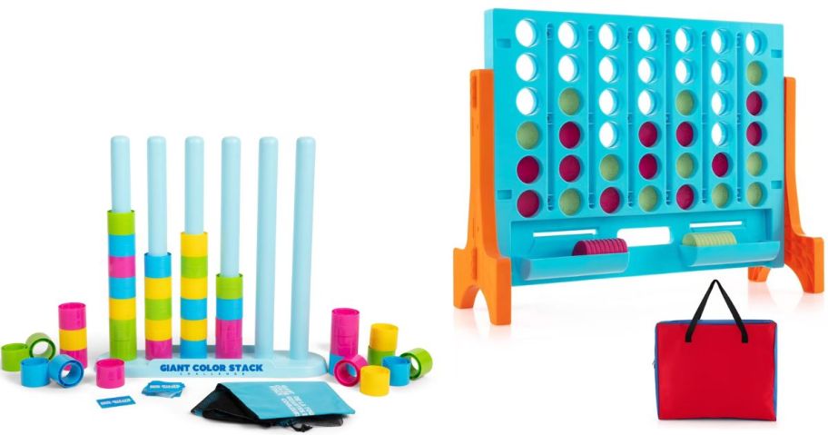 Stock images of giant outdoor coior stack and connect-4 type of gsame