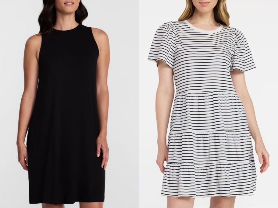 Stock images of two women wearing Walmart dresses