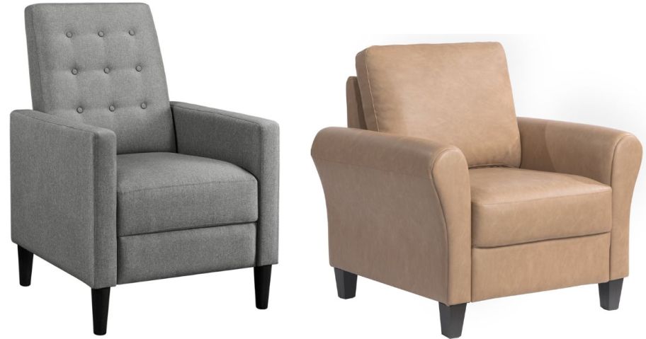 Stock images of two accent chairs from Walmart