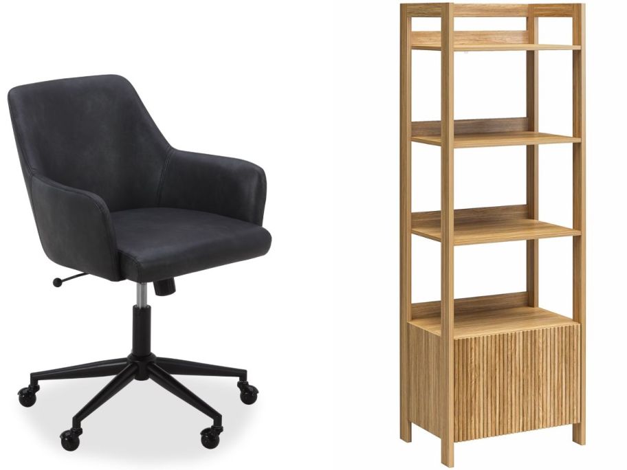 Stock images of Better Homes and Gardens Office chair and Mainstays Bookshelf