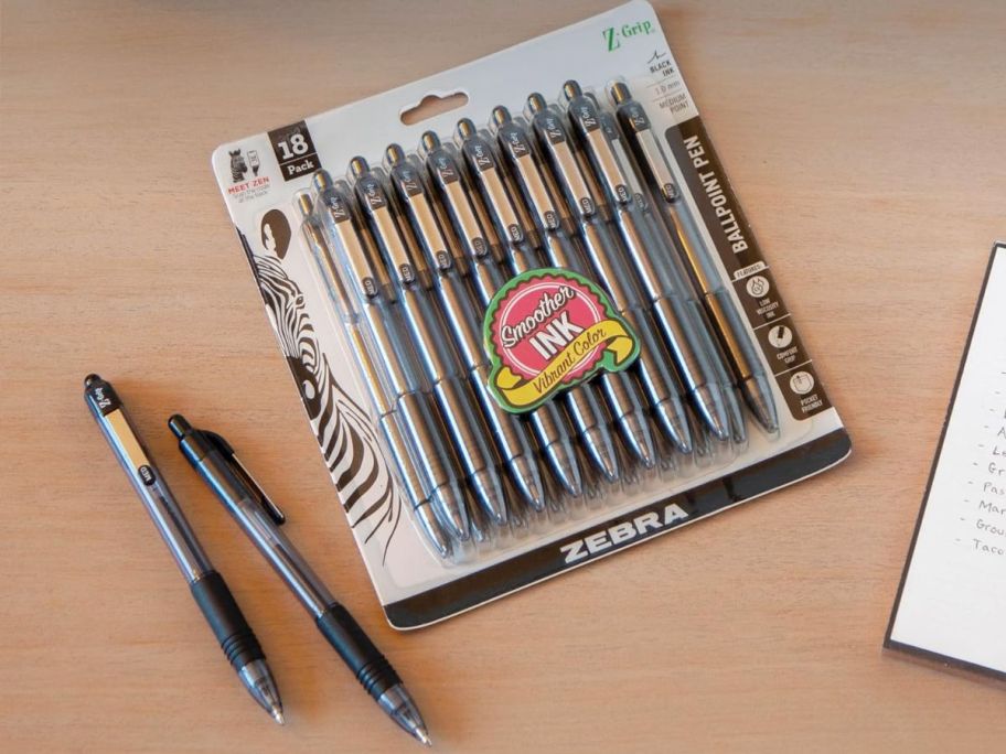 Zebra Retractable Pens 18-Pack with two loose pens next to it