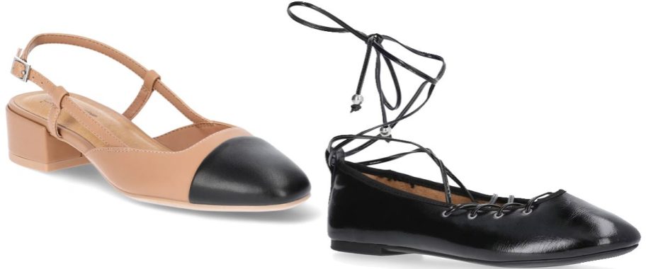 tan and black flats