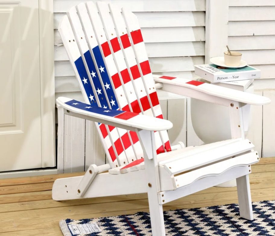 Beachcrest Home American Flag Hemlock Wood Adirondack Chair