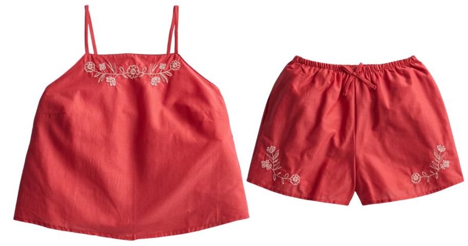 red Weekend Academy Girls Embroidered Tank Top and shorts