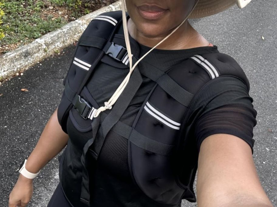 Woman wearing a Wolliwa weighted vest
