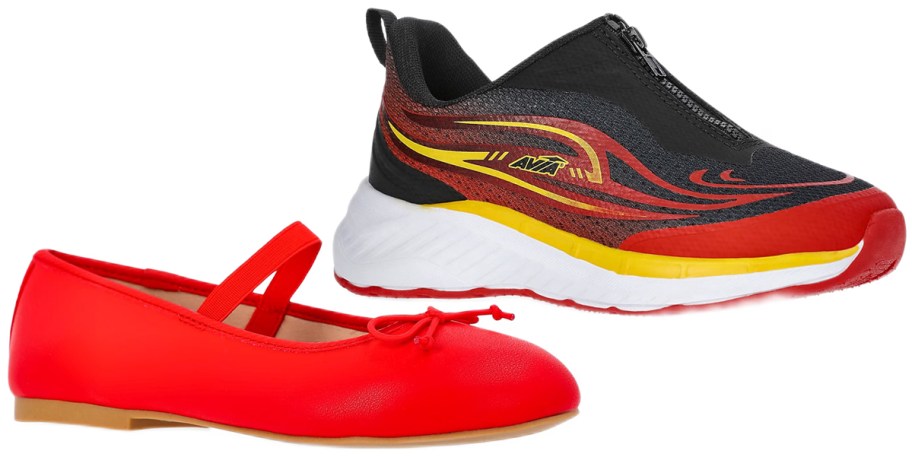 Wonder Nation Girls' Faux Leather Ballet Flats and Avia Kids' Zip Easy On Athletic Sneakers