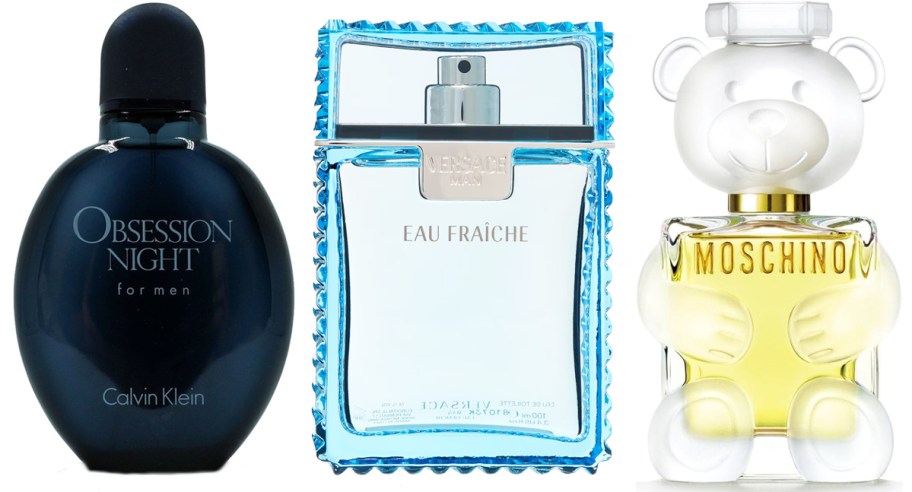 three perfume bottles in a row