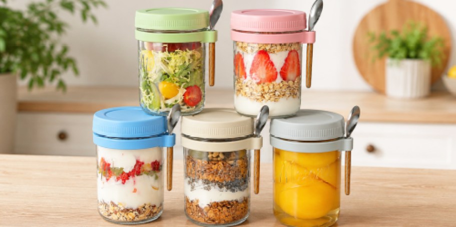 Glass Overnight Oats Containers 6-Pack Just $17.99 on Amazon (Includes Topping Cup & Spoon)
