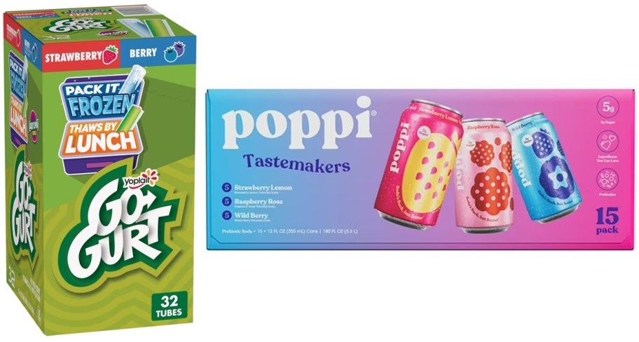 Yoplait Go-Gurt Kids Nonfat Yogurt 32-Count Variety Pack and Poppi Prebiotic Soda Tastemakers 15-Pack