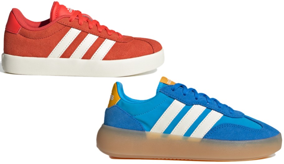 red and blue adidas sneakers