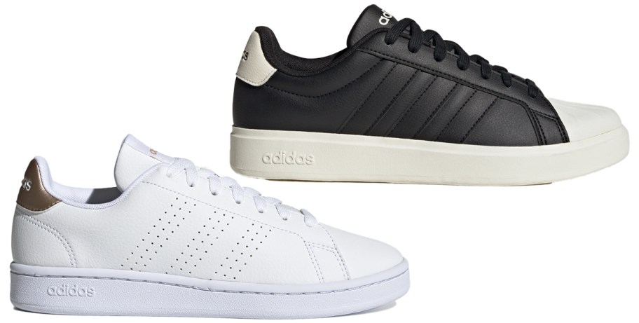 solid white and black adidas sneakers