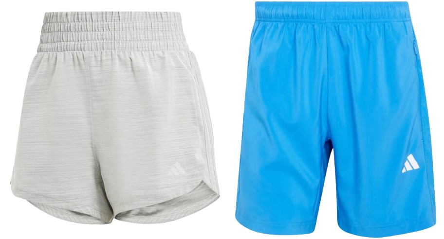 grey and blue pairs of athletic shorts