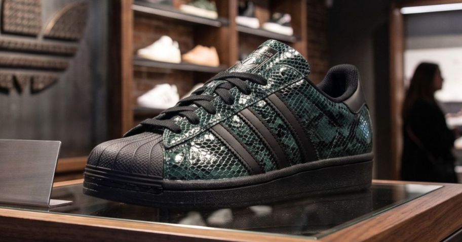 adidas Women's Superstar II Shoes on display in store