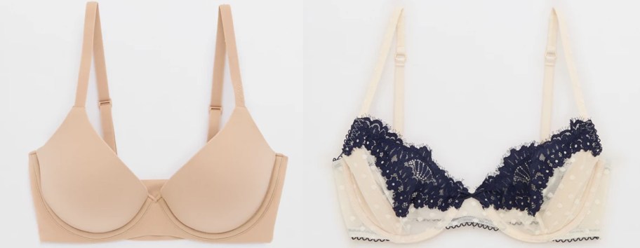 tan and white and blue bras 
