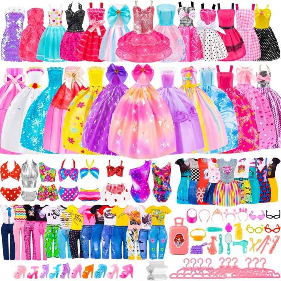 items from the 100 piece fashion doll clothing and accessories set