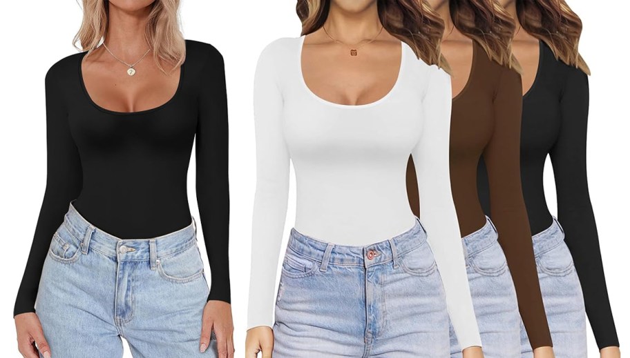 women wearing black, white and brown long sleeve tops 