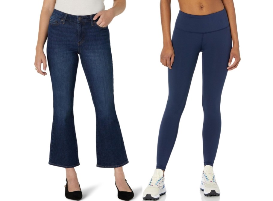 women in amazon essentials kick flair jeans and leggings