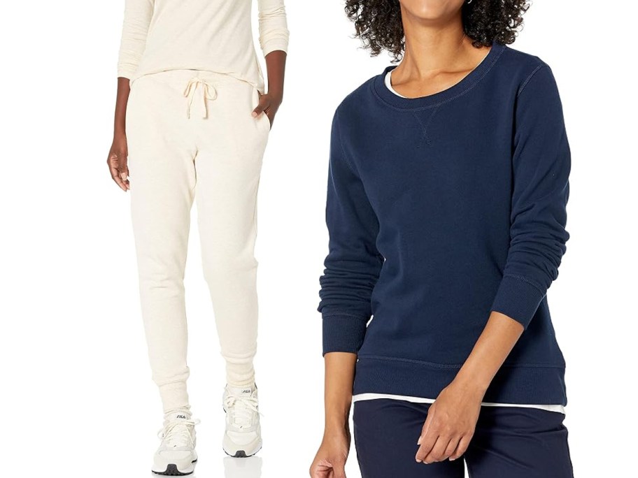women wearing white pants and blue top 