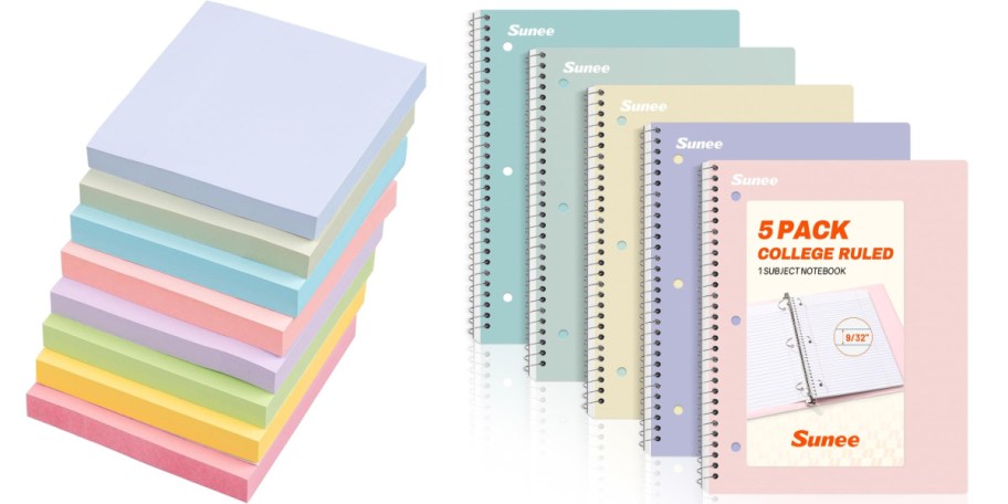 stack of pastel sticky notes and stack of pastel notebooks