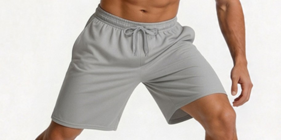 man wearing gray shorts