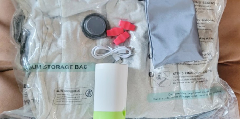 Suitcase Space Maximized: 12 Vacuum Storage Travel Bags w/ Pump Under $14 on Amazon